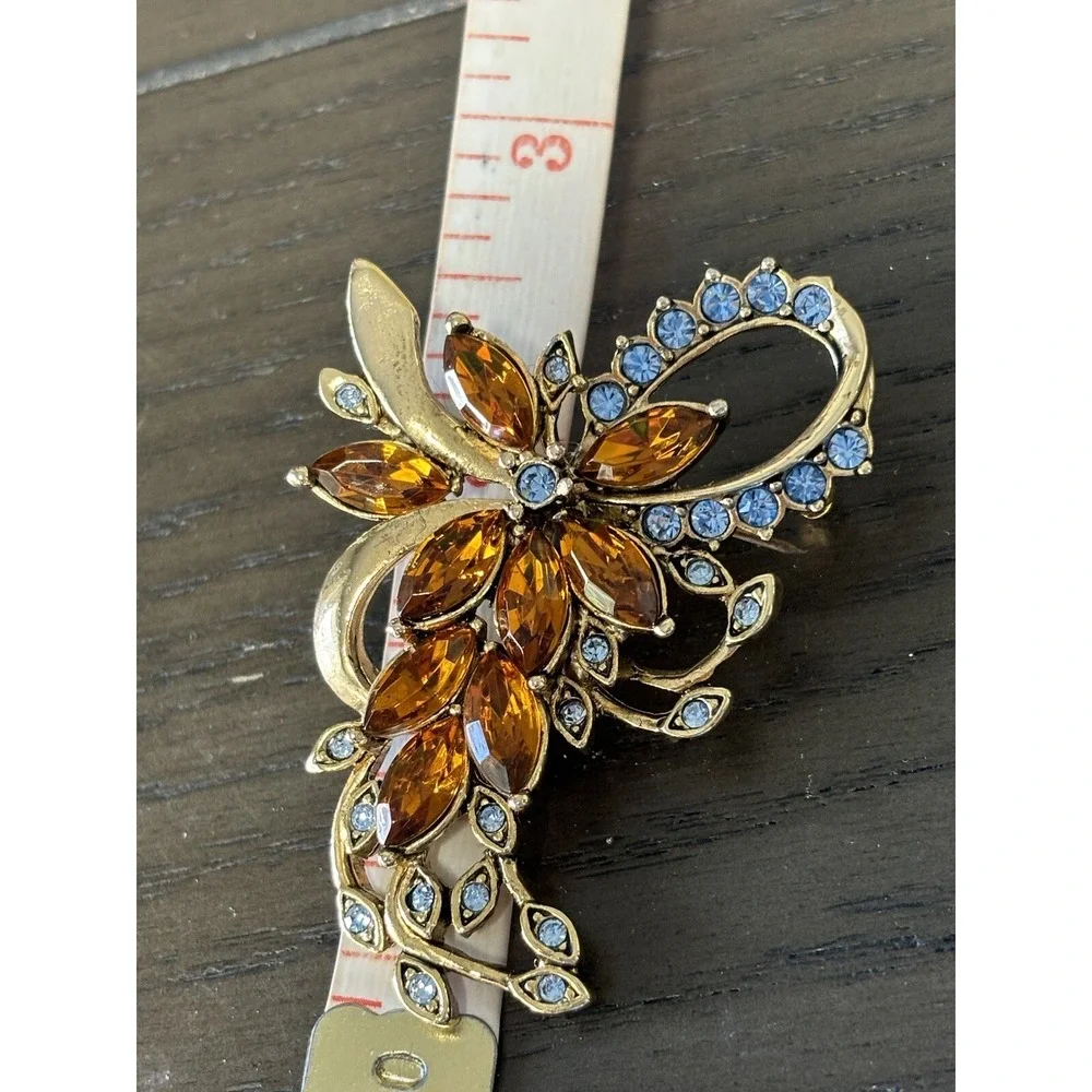 Vintage Kenneth Cole Rhinestone Brooch Amber & Baby Blue Stones Gold Tone